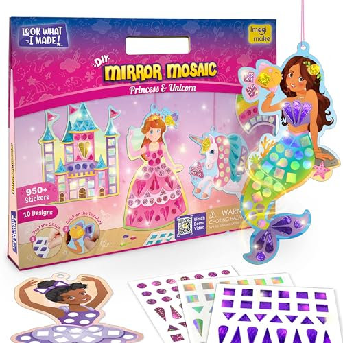 Imagimake Mirror Mosaic Princess & Unicorn Gifts for Girls | 950+ Foil Stickers, Mosaic Craft Kits for Kids | Travel Toys, Arts and Crafts for Kids | 3 Year Old Girl Gifts | Christmas Crafts for Girls
