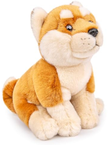 Tiny Heart Shiba Inu Hund Stofftier Plüschtier 18cm/7” realistisches Shiba Inu Hund Plüsch schönes Tier niedliche und weiche Geschenke Hund für Kinder Jungen und Mädchen Spielzeug braun