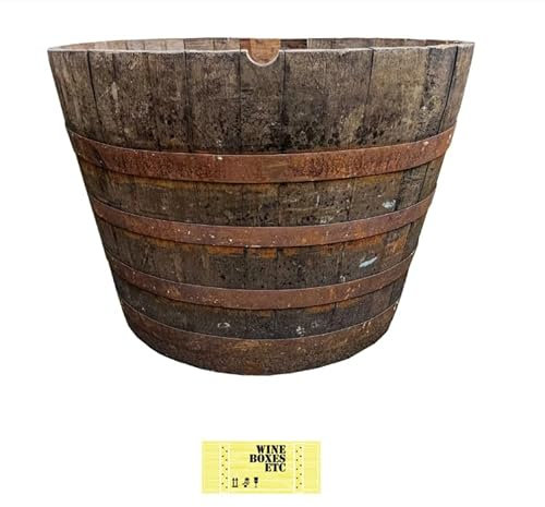 90cm Wide + 65cm Tall - Genuine Oak Barrel Wooden Planter Garden Window Flower Shrub tree Wine Whiskey large