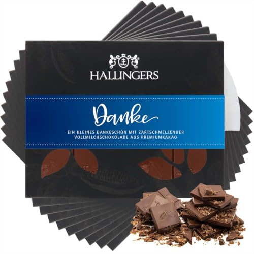 Hallingers Genuss Manufaktur Schokolade Dankeschön-Geschenk - Tafel Edelkakao handgeschöpft ohne Alkohol edler Karton 10x Danke Pur, Geschenkidee für Frauen Männer