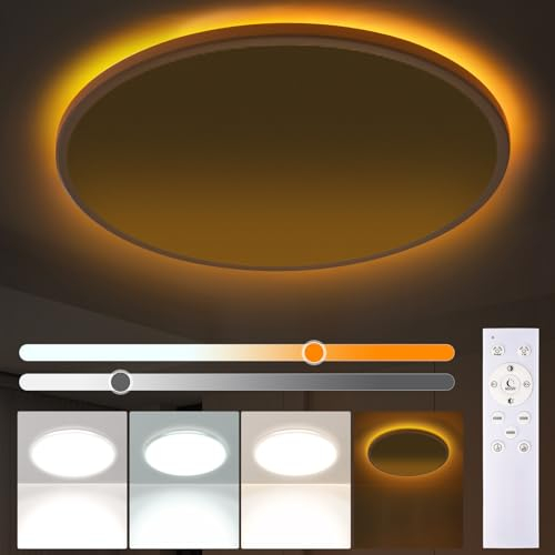 YOLIN Deckenlampe Led Deckenleuchte Flach Dimmbar 24W, Led Deckenleuchte mit Fernbedienung, 1800K Nachtlicht Dimmbar, 3000-6500K, 2400LM, Deckenlampe Flur Rund für Wohnzimmer, Schlafzimmer, Ø30CM,Weiß