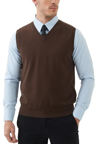Kallspin Uomo Cotone Senza Maniche Maglie con Scollo a V Gilet in Maglia Pullover dal Taglio Rilassato
