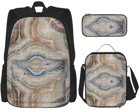 HAZURE Onyx Stone Schulrucksack-Set mit Lunch-Tragetasche, Federmäppchen, wasserabweisend, leicht, Hellblau, Schwarz , Einheitsgröße