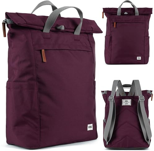 ROKA Finchley Roll Top Backpack for Women & Men - Large Canvas Rucksack w/Magnetic Closure & Multi Pockets for Work, School, Travel - Sienna Red