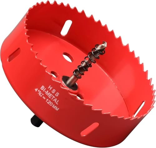 120 mm Bi-Metal Hole Saw with Arbor and Pilot Bit,HSS Bi-Metal & Heavy Duty Steel Design,Hole Cutter for Cutting Wood Metal,Stainless Steel,Cornhole Boards,Aluminum,Iron,DIY Projects