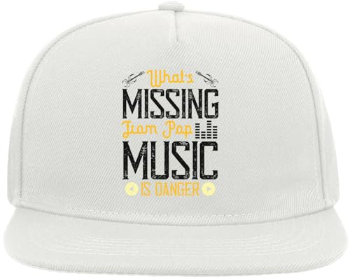 Atspauda What's Missing from Pop Music is Danger Sänger Slogan Snapback Flat Visor Cotton Blend Cap White, weiß, Einheitsgröße