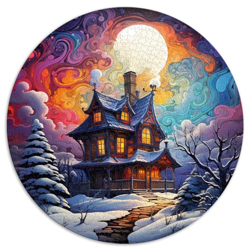 1000 Puzzleteile für Erwachsene und Kinder, kreatives rundes Puzzle „Schneehaus“, schwierige und anspruchsvolle Papppuzzles für Teenager und Kinder. Größe: 67,5 x 67,5 cm