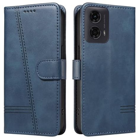 Bnvdfre Case for Motorola Moto E14 / G04 / G24 Case Flip Shockproof PU Leather with Card Slots Magnetic Kickstand Protective Wallet Phone Case Compatible with Motorola Moto E14 / G04 / G24, Blue