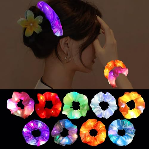 9 Stück Leuchtende Haargummis,LED Leuchtende Haarbänder,Led Haarschmuck mit 3 Licht Modi,Elastische Leuchtende Seile Haargummis,LED Haarbänder für Frauen Mädchen für Karneval,Neujahr Party,Weihnachten