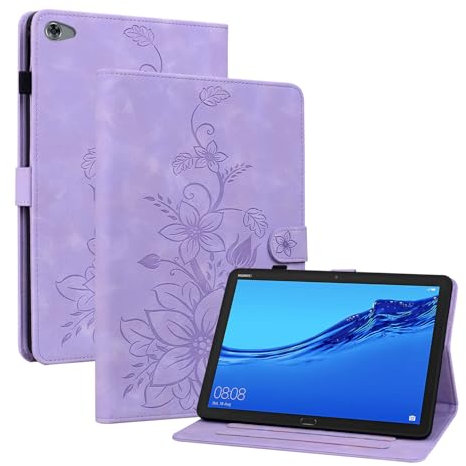 Rosbtib Custodia per Huawei MediaPad M5 LITE 10/ C5 (10,1 Pollici), Slim Fit Folio Pieghevole Cover Protettiva con Slot per schede Chiusura Magnetica Cover Huawei MediaPad M5 Lite, Gigli porpora