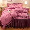 GETIYA Parure de lit élégante avec housse de couette 135 x 200 cm et 1 taie d'oreiller de 80 x 80 cm, rose foncé, à volants, pour fille et femme, avec nœud papillon, couleur unie