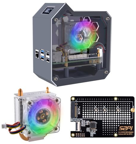GeeekPi N07 Mini Tower NVMe NAS Kit für Raspberry Pi 5, mit N07 M.2 NVMe SSD Pip PCIe Peripheral Board Bottom, Support M.2 Key-M NVMe SSD 2230/2242/2260/2280