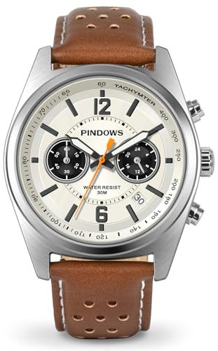 PINDOWS Herrenuhren, Herren-Chronograph, großes Zifferblatt, modische Quarzarmbanduhr mit Edelstahl- oder Lederarmband.