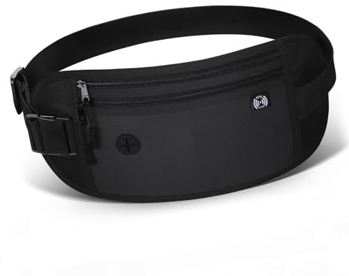 TENXSNUG Geldgürtel mit RFID-Blockierungstechnologie, Wasserdicht Flache Bauchtasche für Damen und Herren, Reise Bauchtasche Diebstahlsicher für Bargeld Karten Reisepass, Schwarz