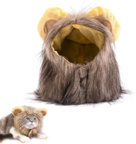 Löwenmähnen Perücke Katzen, Löwenmähne mit Ohren für Katzen Löwenmähnen Perücke für Hund Katze Lustiges Süße Haustier Löwenkostüm Katzenkostüme für Halloween Weihnachtsfeiern Cosplay Party