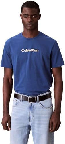 Calvin Klein Herren T-Shirt Kurzarm Glitched Logo Classic Tee aus Baumwolle, Blau (Blue Jean), M