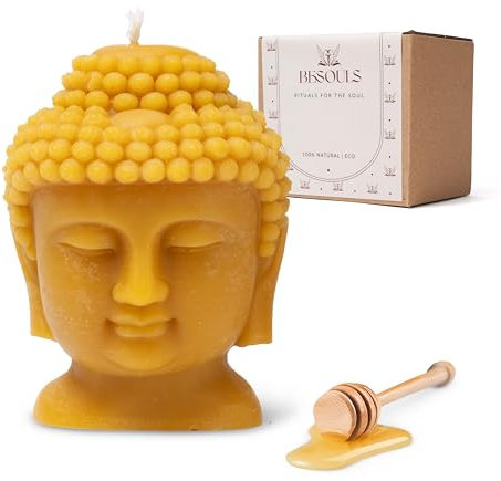 Vela de Miel de Abeja Budha Natural 440gr 56horas Perfectas Velas Decorativas Velas Aromáticas de Cera Pura de Abeja Set para Regalar Aroma a Miel Natural Sin Parafina Candles Regalo Original Mujer