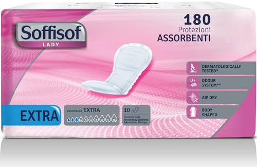 Soffisof Lady Extra - 180x Assorbenti Femminili Post Parto per Perdite Urinarie - 18 Confezioni da 10 Assorbenti Post-Parto Incontinenza Donna - Assorbenza fino a 3 Gocce