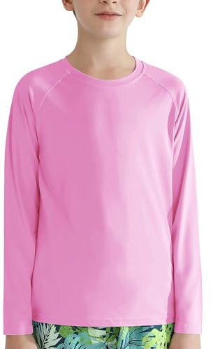Valcatch Boy's Girls UPF 50+ Sun Protection Shirts Long Sleeve Swim Rash Vests Kids Teens Fishing Hiking Shirt Quick Dry Athletic Performance Active T-Shirt Running Gym Workout Tee Tops Pink