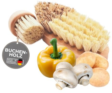 TOPANBIETER 999 Brush Set of 2 Vegetable Brush & Mushroom Brush Made of Beech Wood - Sustainable Cleaning Brushes for Vegetables & Mushrooms - Robust, Durable & Environmentally Friendly