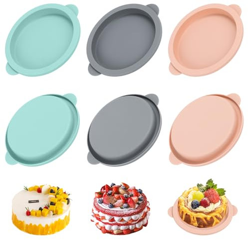 AKONE 6 Stück Silikon Backform Rund, Heißluftfritteuse Eierform, Brötchen Backform, Burger Buns Tortenbode Backformen, Kuchenform Klein, für Frühstücksei Sandwiches Kuchen Muffins