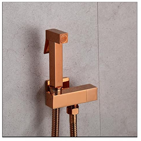 Hand Held Bidet Sprayer Douche WC-Kit Bidet Wasserhahn Rose Gold Square Shattaf Dusche Kopf Kupfer Ventil Set Jet Bidet Wasserhahn,Korrosionsbeständig(Rose gold)