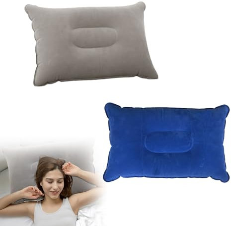 SJQBAINING 2Pcs Rectangular Inflatable Pillows, Water-Resistant Neck Pillow, Ultra Light Foldable Blow up Pillow, Flocked Surface Cushion for Camping/Traveling/Fishing/Airplane/Car/Office Napping