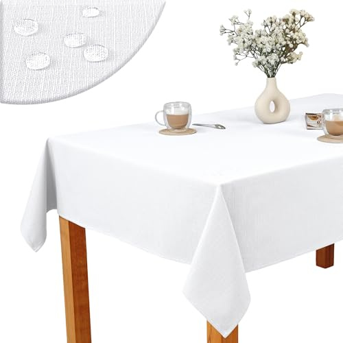 invitta Tischdecke 140x220 cm Weiß Baumwolle Polyester Mischung 230 g/m2 - Hochwertig, Elegante Leinenoptik, Fleckenschutz Cotton Tischtuch mit Lotuseffekt, Pflegeleicht, O1-P130