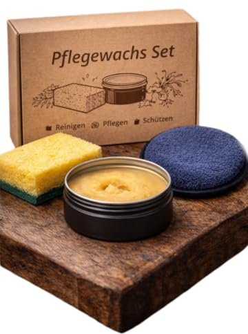 Holzpflege Wachs, 150 Gramm Set | mit Bienenwachs & Bio Leinöl, 100 % natürlich, Holz- & Lederpflege, für Holzprodukte, Möbel, Tische, Made in Germany