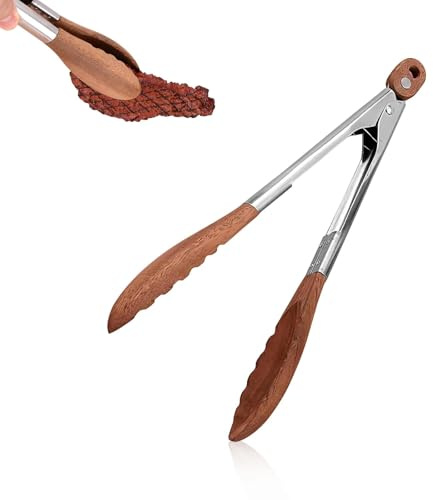 LINTRA Grillzange Holz, Holzzange Küche aus Natürlichem Walnussholz, 21 cm Küchenzange, Geeignet für Grillgerichte, Salate, Toaster, Brot und Gurken