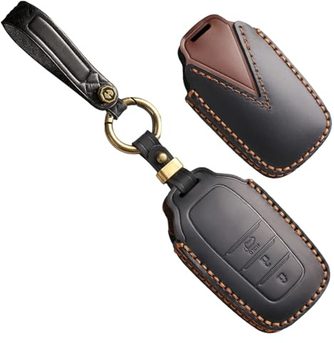 TECART Porte-clés pour Toyota Yaris Corolla CHR Camry Supra Prius Prado Mirai RAV4 Land Cruiser Highlander Étui de clé de voiture intelligent en cuir 3 boutons Accessoire de voiture Noir