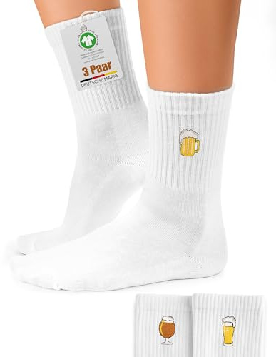 RØDER Motiv-Tennissocken 3er-Pack bestickt – lustige Motivsocken Bier, Drinks & Sprizz – Bio-Baumwolle, OEKO-TEX – Retro Crew – Unisex 35–38 | 39–42 | 43–46 – Geschenk (Bier, 35-38)