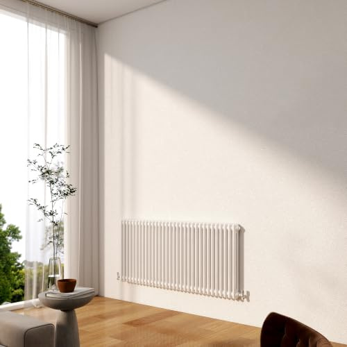 Traditional 2 Column Cast Iron Radiator, 600x1460mm Gloss White | Horizontal Designer Radiator Wall Mounted Central Heating, Durable Cast Iron Rads for Bedroom, Living Room & Hallway