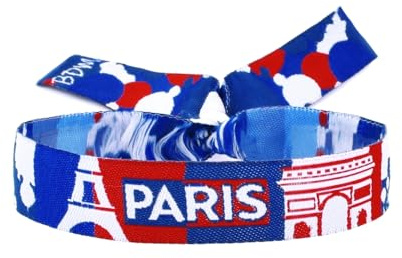 BDM Paris Armband | Verstellbares Stoffarmband | Eiffelturm, Triumphbogen und Tricolor Design | Verstellbares Armband für Damen und Herren