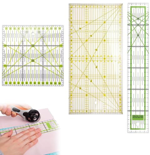 3 Stück Patchwork Lineal Quilten Lineal,15x15cm/15x30cm/5x30cm,Grad Lineal Set,Patchwork Lineal Quilten Lineal,Transparent Ruler Vorlage,Lineals Nähen mit Winkelanzeigen für Patchwork und zum Basteln