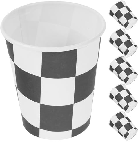 ZUNOXAZ Lot de 20 Gobelets en Papier Jetables 250 Ml à Motif Carreaux Noir et Blanc pour Fêtes de Course Gobelets Épais pour Fêtes Anniversaires et Banquets Pratique