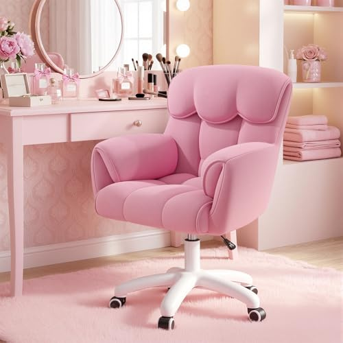 Aivermeil Ergonomischer Bürostuhl Samt 360°Drehen Schminktischstuhl Rosa | Höhenverstellbar,360°Drehfunktion,bis 150kg,Samtbezug,Schreibtischstuhl,Homeoffice,Schminktischstuhl