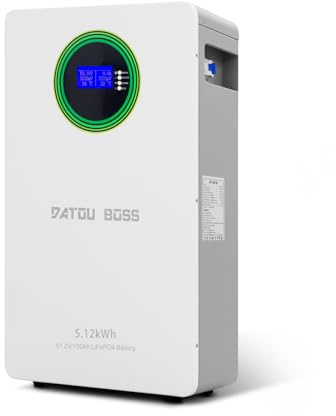 DATOUBOSS Batteria LiFePO4 48V 100Ah a parete, 5120Wh batteria fotovoltaico accumulo, con BMS 100A e display LCD, espandibile in parallelo, per sistemi fotovoltaici, solari e applicazioni off-grid