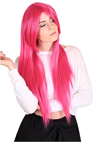 Prettyland C116 Parrucca 80cm Resistente Al Calore Capelli Lunghi Lisci Rosa Acceso