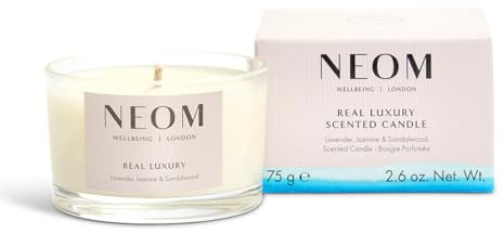 NEOM- Real Luxury Scented Candle, Travel Size | Lavender, Jasmine & Sandalwood | Essential Oil Aromatherapy Candle | Scent to De-Stress