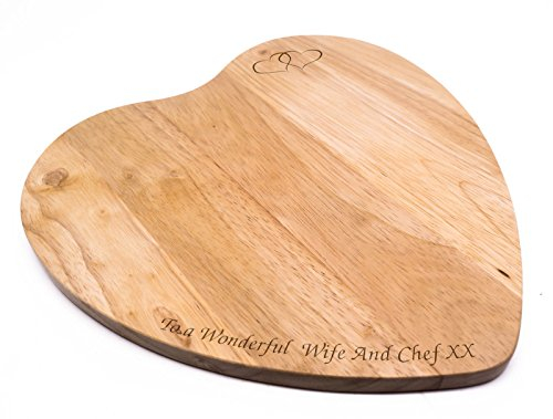 Personalised Wooden Heart Cheese or Chopping Board, Any Message Laser Engraved - Enter Your Own Custom Text
