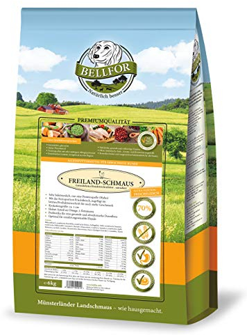 Bellfor Freiland-Schmaus Trockenfutter mit Huhn Getreidefrei Optimal für ernährungssensible Hunde Hoher Anteil an Omega-3-Fettsäuren 6,0 kg