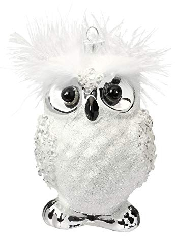 Christbaumschmuck Figuren Eulen - Weiße Eule 11cm // Handarbeit mundgeblasen Handbemalt Weihnachtskugeln Baumkugeln Baumschmuck lustig Glücksbringer Geschenk Germany