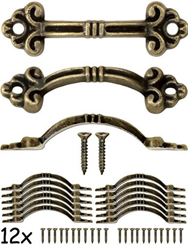 Fuxxer® 12x Antike Mini Möbel-Griffe, für Kästen, Boxen, Schubladen, Antik Bronze, 4.8 x 1.4 cm