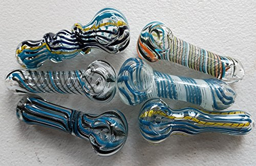 2 X New Borosilicate BLUE Coloured Glass Spoon Hand Pipe - 3inches (~8cm) -VARIOUS DESIGNS (IP3X2BL)
