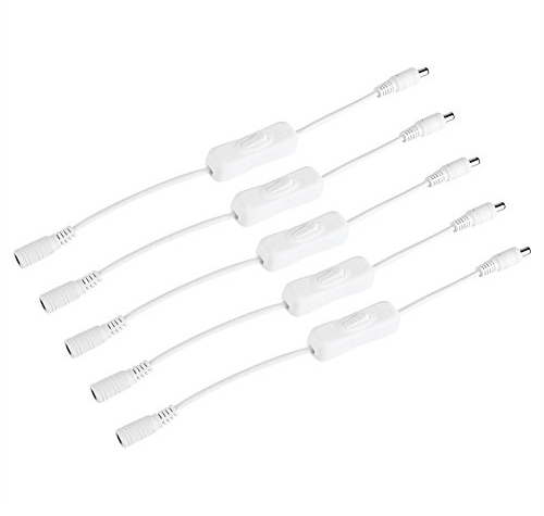 5 Pezzi Interruttori a Filo Interruttore in Linea 12V Interruttore Acceso/Spento della Luce di Striscia LED Jack DC Cavo (5,5x2,1 mm) con Connettori Maschio-femmina per Luce a Nastro LED (White)