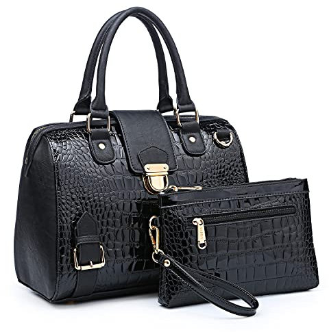 Dasein Damen-Handtaschen, modische Umhängetasche, Tragegriff oben, veganes Leder, Arbeitstasche, Krokodil Schwarz, Medium