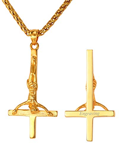 U7 Herren Halskette 18k vergoldet Petruskreuz Anhänger mit 50+5cm Kette Personalisierte Name Vorname Gravur Umgedreht Kreuz Katholizismus Religiöser Schmuck Geschenk für Männer Jungen, Gold