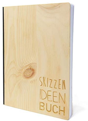 Notizbuch mit Holz Cover in A5 - Skizzen und Ideen Buch - Echtholz Notebook zum Reinschreiben Zirbenholz Holzeinband 192 blanko Seiten 90g