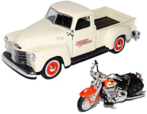 Chevrolet 3100 Pick-Up Beige 1950 1/25 Plus HarIey Davdson FLSTS Heritage Springer 2001 1/24 Maisto Modell Auto mit individiuellem Wunschkennzeichen